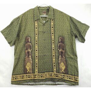 Pineapple Connection Shirt Men 2XB Green Tribal Hawaiian Classic Button-Up